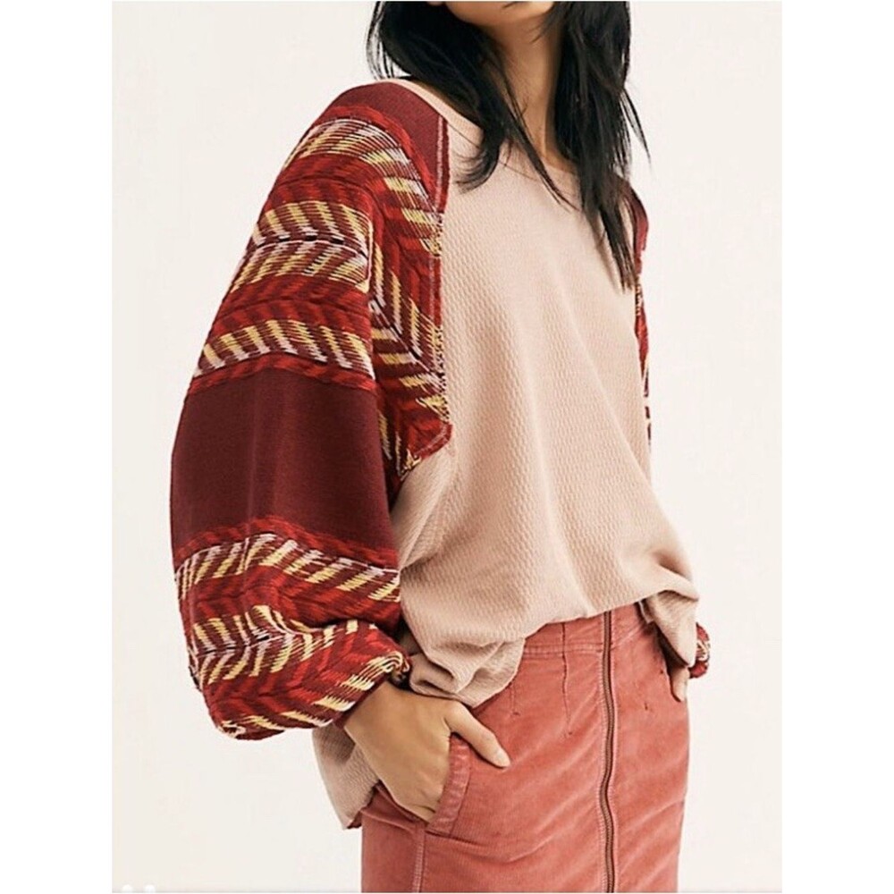We The Free Anthropologie Rainbow Dreams Top Arizona Sands Waffle Knit Boho